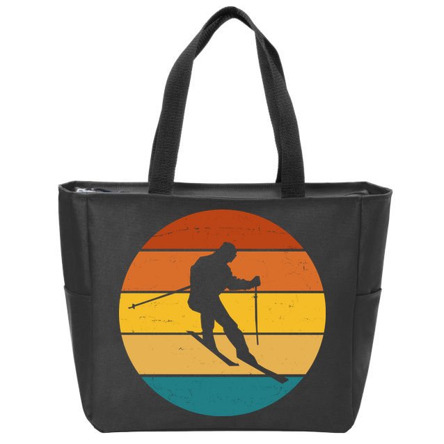 Retro Sunset Ski Lover Gift Zip Tote Bag