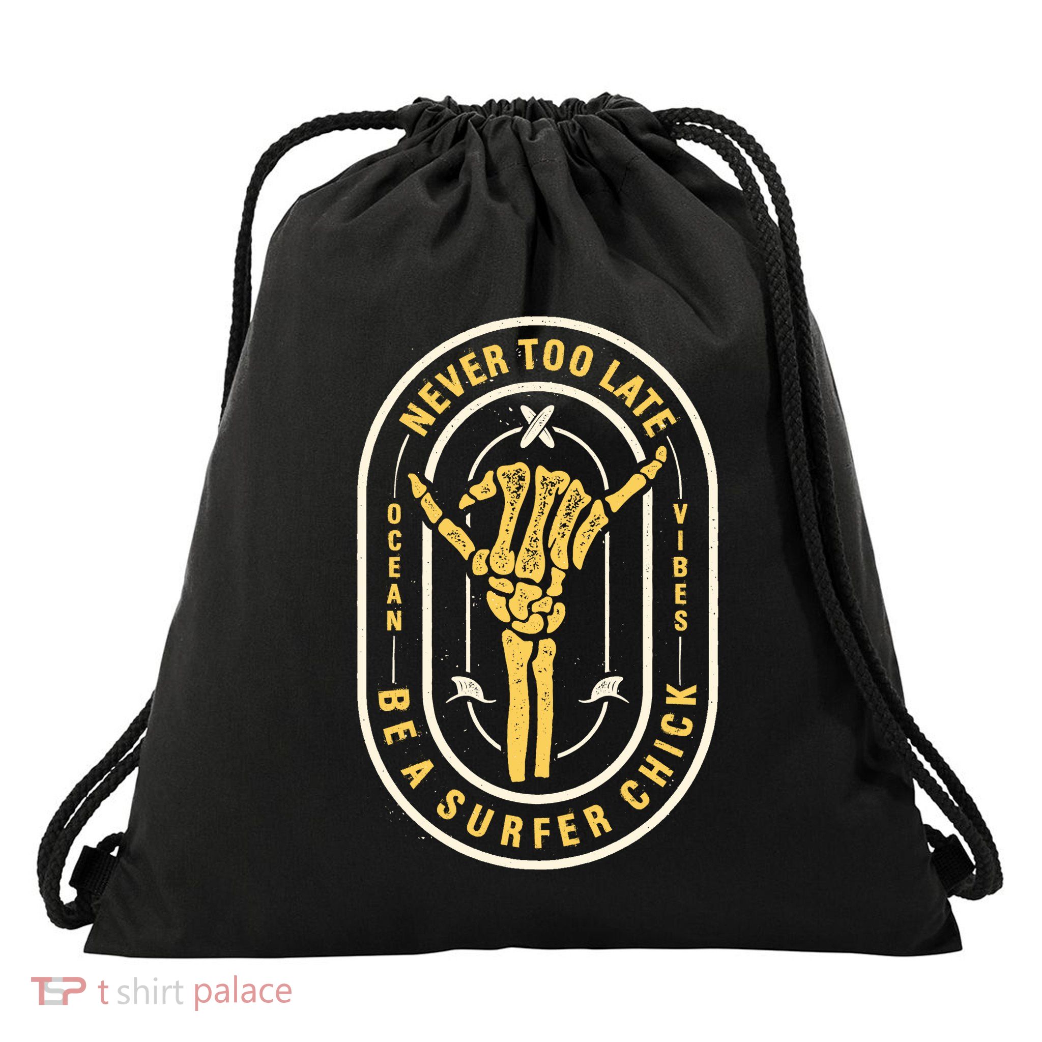 Retro Surfing Summer Logo Drawstring Bag