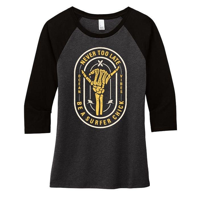 Retro Surfing Summer Logo Women's Tri-Blend 3/4-Sleeve Raglan Shirt