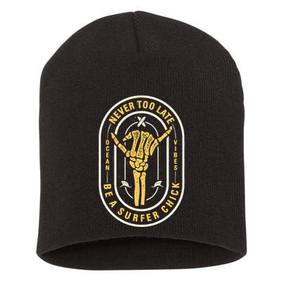 Retro Surfing Summer Logo Short Acrylic Beanie