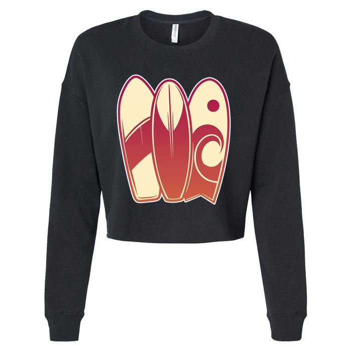 Retro Surfboard Surfing Cropped Pullover Crew