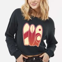 Retro Surfboard Surfing Cropped Pullover Crew