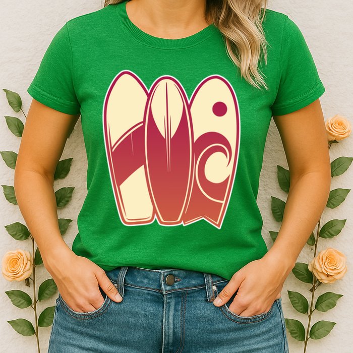 Retro Surfboard Surfing Womens T-Shirt