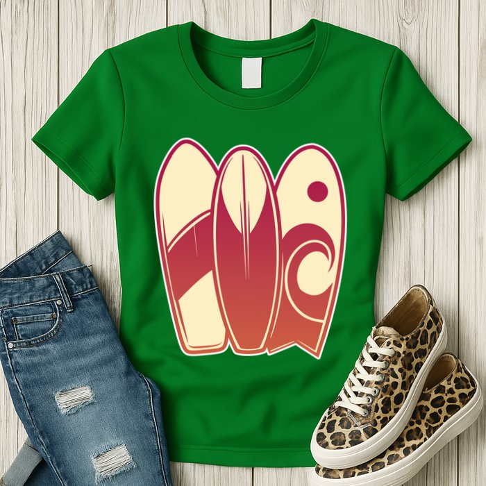 Retro Surfboard Surfing Womens T-Shirt