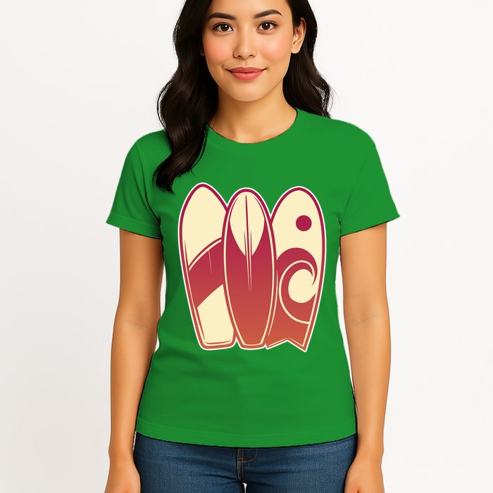 Retro Surfboard Surfing Womens T-Shirt