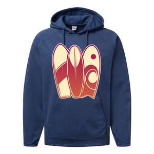 Retro Surfboard Surfing Performance Fleece Hoodie