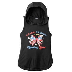 Retro Stars Strips And Saving Lives 4th Of July Nurse School Ladies PosiCharge Tri-Blend Wicking Draft Hoodie Tank