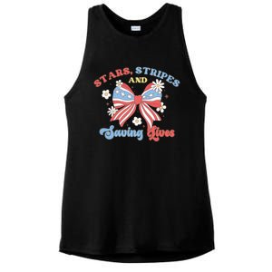 Retro Stars Strips And Saving Lives 4th Of July Nurse School Ladies PosiCharge Tri-Blend Wicking Tank