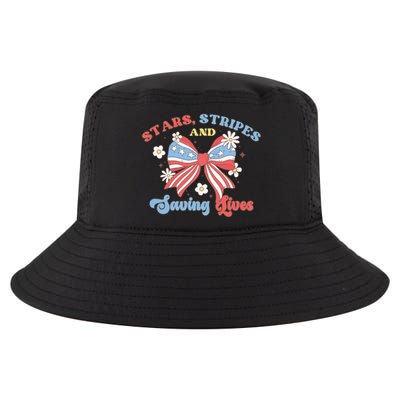 Retro Stars Strips And Saving Lives 4th Of July Nurse School Cool Comfort Performance Bucket Hat