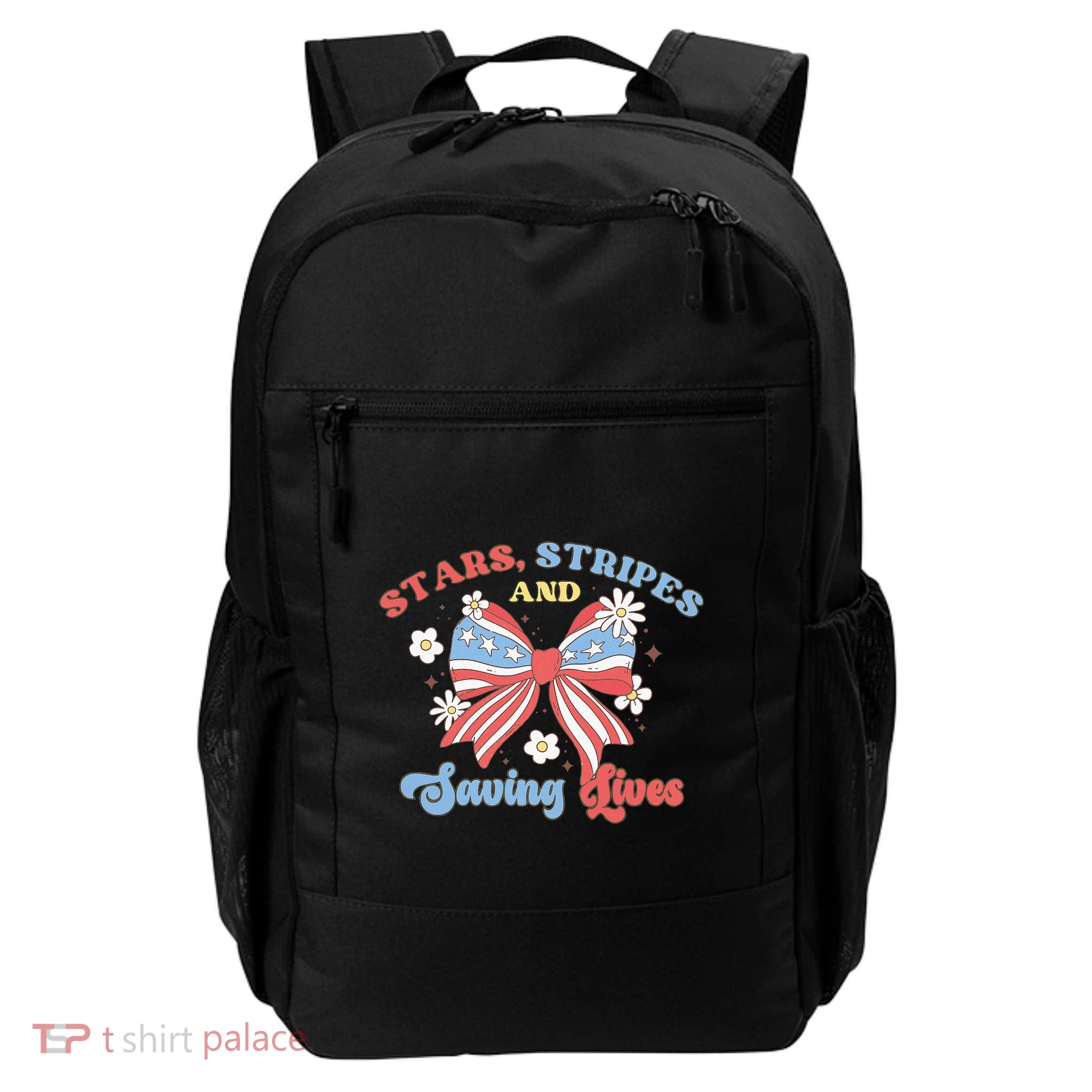 Retro Stars Strips And Saving Lives 4th Of July Nurse School Daily Commute Backpack