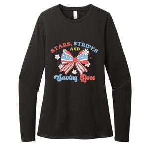 Retro Stars Strips And Saving Lives 4th Of July Nurse School Womens CVC Long Sleeve Shirt