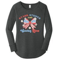 Retro Stars Strips And Saving Lives 4th Of July Nurse School Women's Perfect Tri Tunic Long Sleeve Shirt