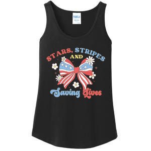 Retro Stars Strips And Saving Lives 4th Of July Nurse School Ladies Essential Tank