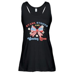 Retro Stars Strips And Saving Lives 4th Of July Nurse School Ladies Essential Flowy Tank