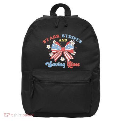 Retro Stars Strips And Saving Lives 4th Of July Nurse School 16 in Basic Backpack