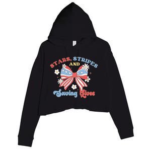 Retro Stars Strips And Saving Lives 4th Of July Nurse School Crop Fleece Hoodie