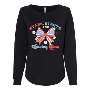 Retro Stars Strips And Saving Lives 4th Of July Nurse School Womens California Wash Sweatshirt