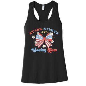 Retro Stars Strips And Saving Lives 4th Of July Nurse School Women's Racerback Tank