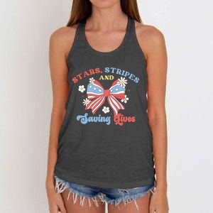 Retro Stars Strips And Saving Lives 4th Of July Nurse School Women's Knotted Racerback Tank