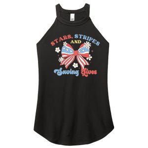 Retro Stars Strips And Saving Lives 4th Of July Nurse School Women's Perfect Tri Rocker Tank