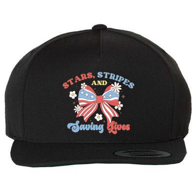 Retro Stars Strips And Saving Lives 4th Of July Nurse School Wool Snapback Cap