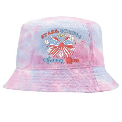 Retro Stars Strips And Saving Lives 4th Of July Nurse School Tie-Dyed Bucket Hat