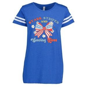 Retro Stars Strips And Saving Lives 4th Of July Nurse School Enza Ladies Jersey Football T-Shirt