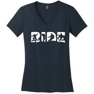 RIDE Snowboard, Snowboarder, Christmas Snowboarding Pullover Women's V-Neck T-Shirt