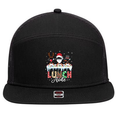Reindeer Santa Snowman Lunch Aide Christmas 7 Panel Mesh Trucker Snapback Hat