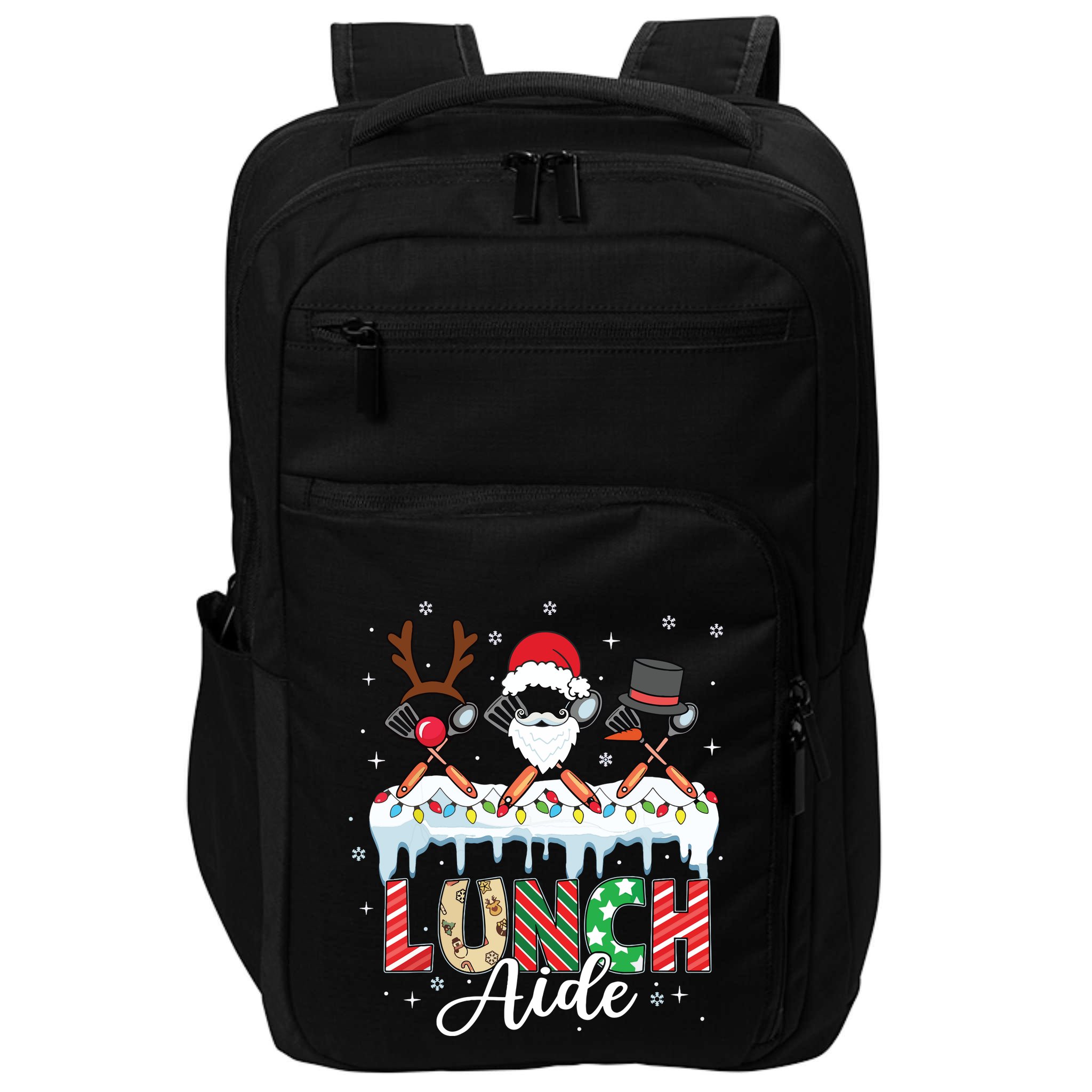 Reindeer Santa Snowman Lunch Aide Christmas Impact Tech Backpack