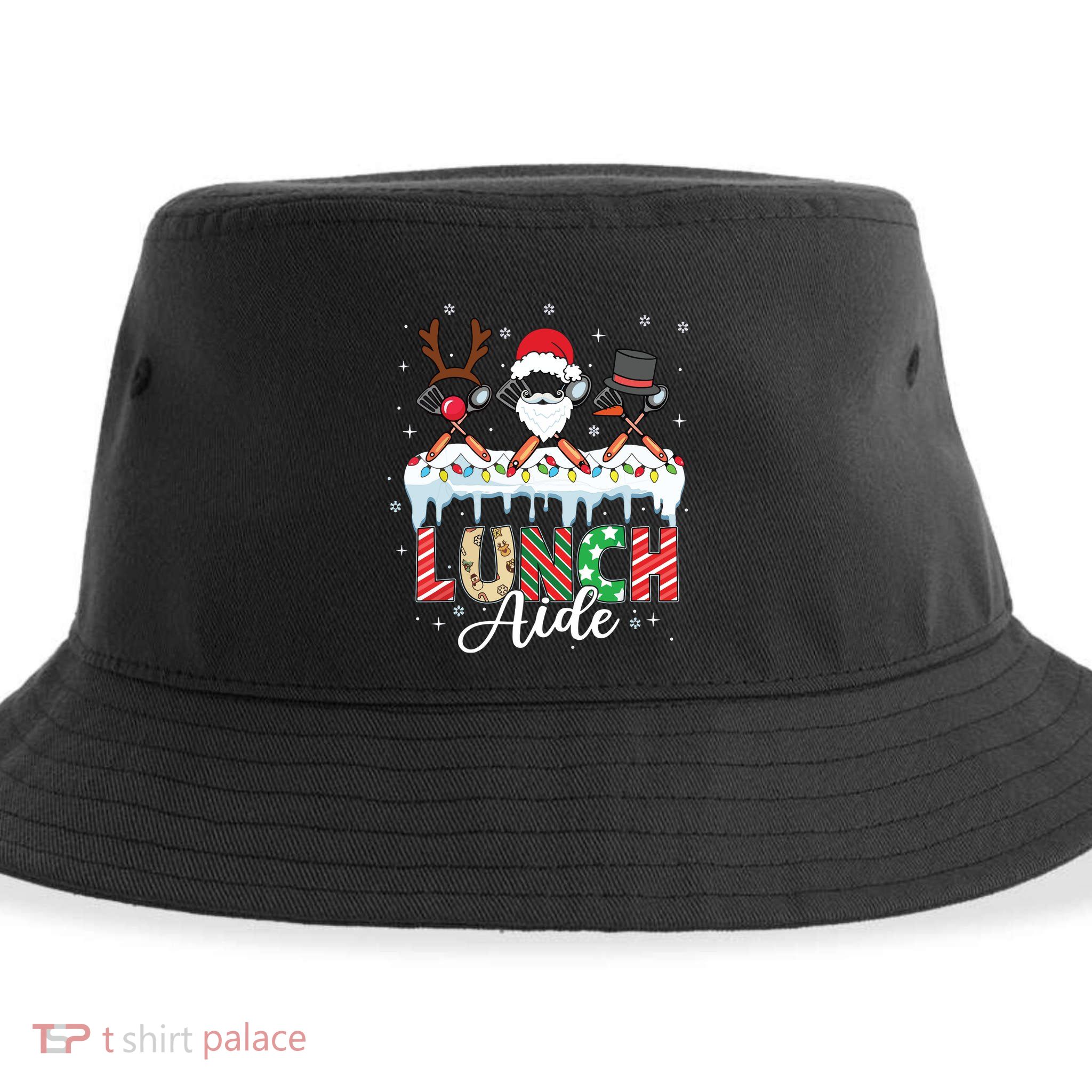 Reindeer Santa Snowman Lunch Aide Christmas Sustainable Bucket Hat