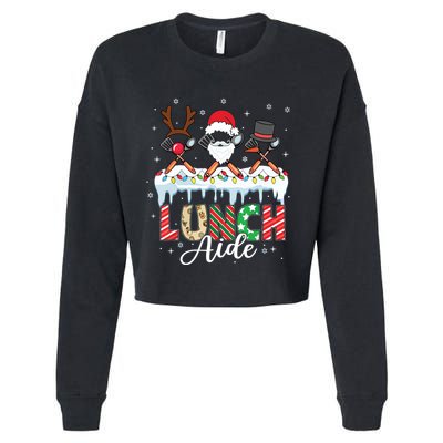 Reindeer Santa Snowman Lunch Aide Christmas Cropped Pullover Crew