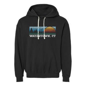 Retro Sunset Stripes Watertown Connecticut Garment-Dyed Fleece Hoodie