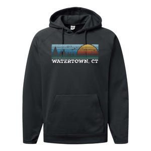 Retro Sunset Stripes Watertown Connecticut Performance Fleece Hoodie