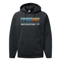 Retro Sunset Stripes Watertown Connecticut Performance Fleece Hoodie