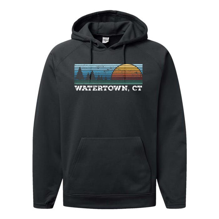 Retro Sunset Stripes Watertown Connecticut Performance Fleece Hoodie