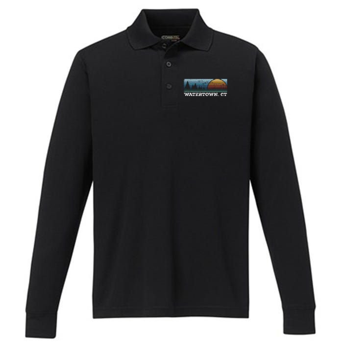 Retro Sunset Stripes Watertown Connecticut Performance Long Sleeve Polo