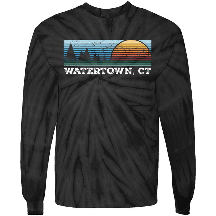 Retro Sunset Stripes Watertown Connecticut Tie-Dye Long Sleeve Shirt