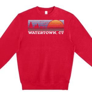 Retro Sunset Stripes Watertown Connecticut Premium Crewneck Sweatshirt