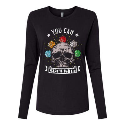 Rpg Skeleton Skull You Can Certainly Try Dice Board Gamer Womens Cotton Relaxed Long Sleeve T-Shirt