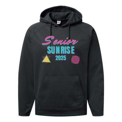 Retro Senior Sunrise 2025 High School 12th Twelfth Grade Performance Fleece Hoodie