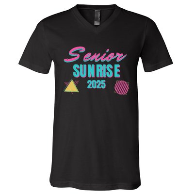 Retro Senior Sunrise 2025 High School 12th Twelfth Grade V-Neck T-Shirt