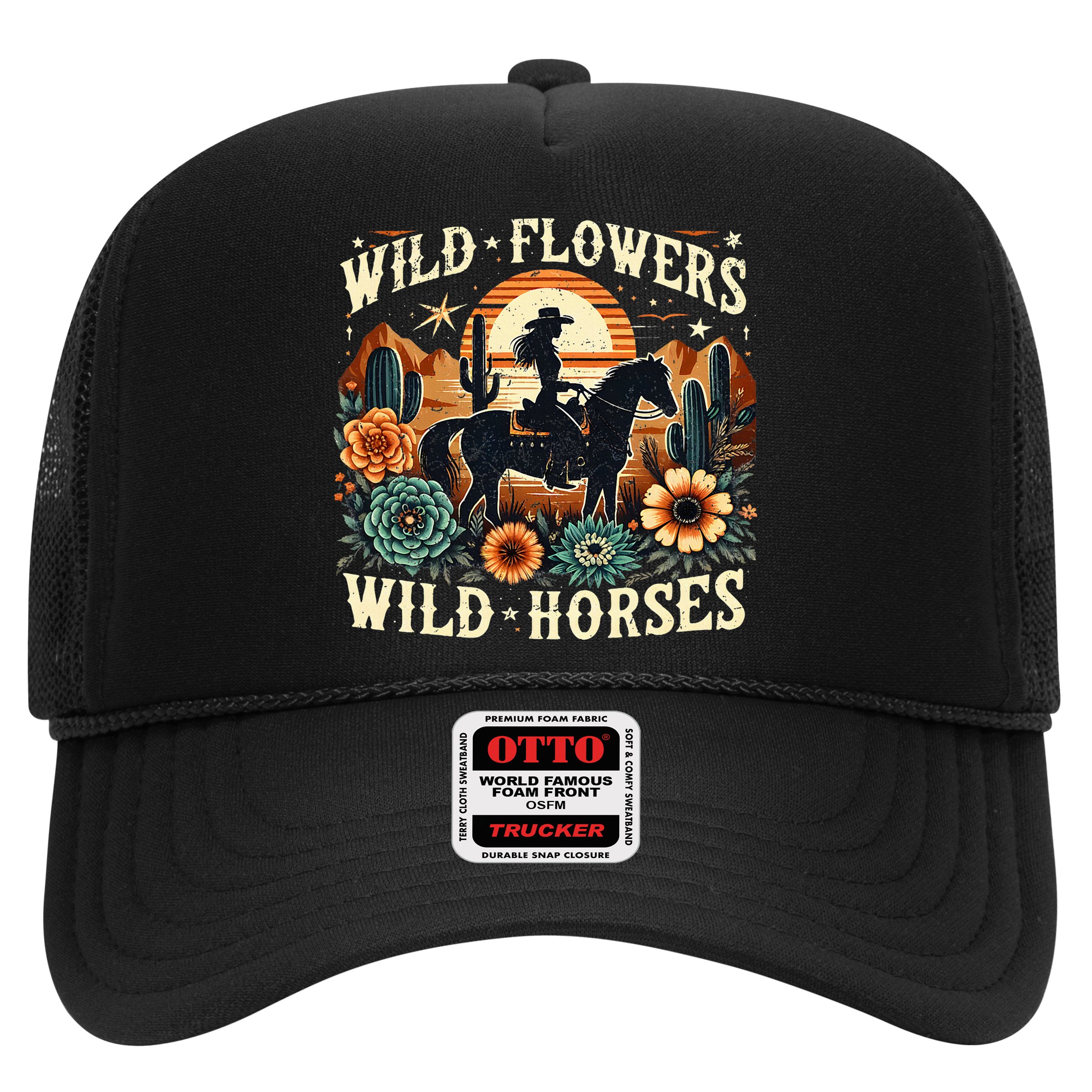 Retro Southern Sunset Cowgirl Wild Flowers Wild Horses Hat