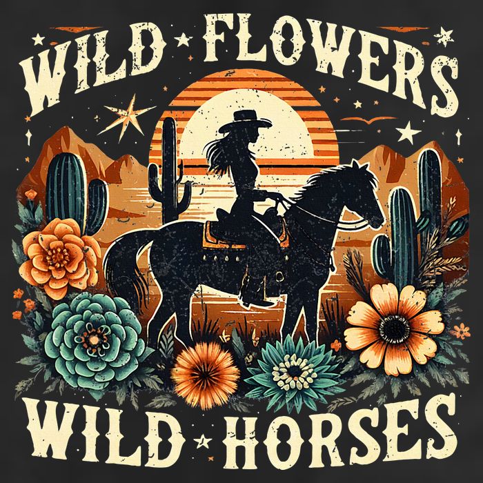 Retro Southern Sunset Cowgirl Wild Flowers Wild Horses Hat