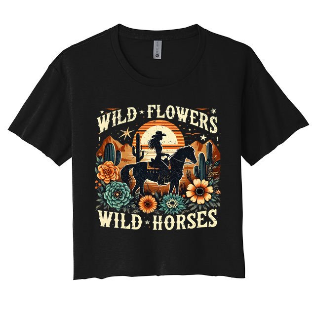 Retro Southern Sunset Cowgirl Wild Flowers Wild Horses Crop Top