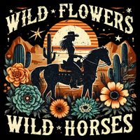 Retro Southern Sunset Cowgirl Wild Flowers Wild Horses Zip Tote Bag