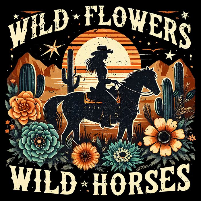 Retro Southern Sunset Cowgirl Wild Flowers Wild Horses Zip Tote Bag