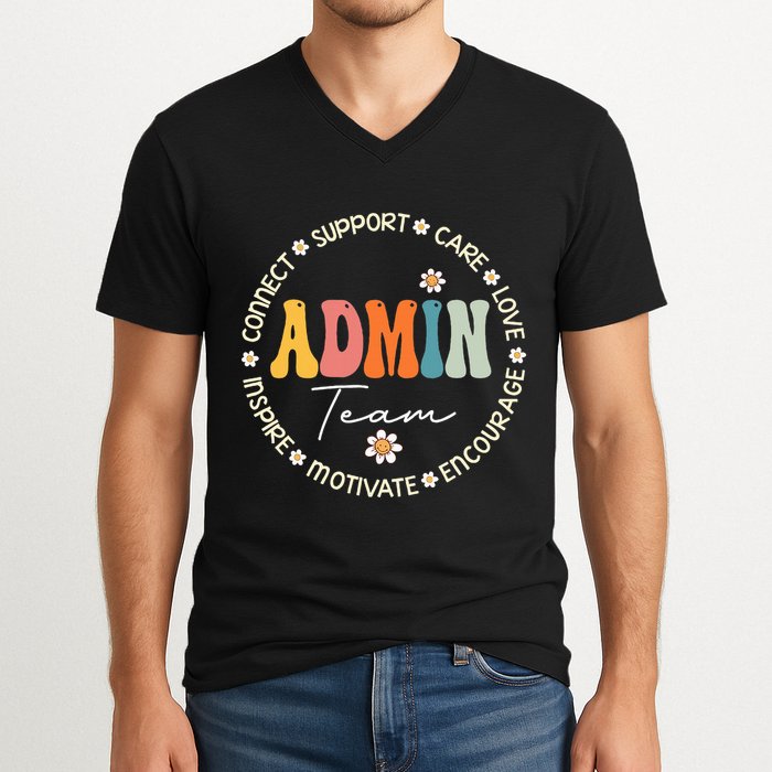 Retro School Secretary Admin Appreciation Week Admin Team V-Neck T-Shirt