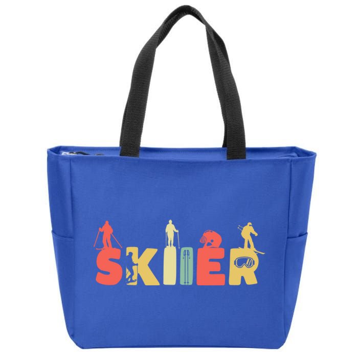 Retro Snow Skiing Ski Sports Great Gift Vintage Skiier Snow Skiing Gift Zip Tote Bag