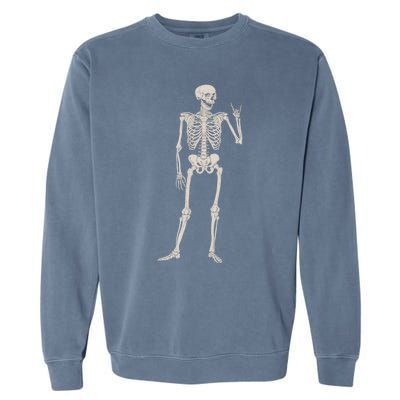 Rocker Skull Skeleton Hand Rock On Costume Funny Halloween Great Gift Garment-Dyed Sweatshirt